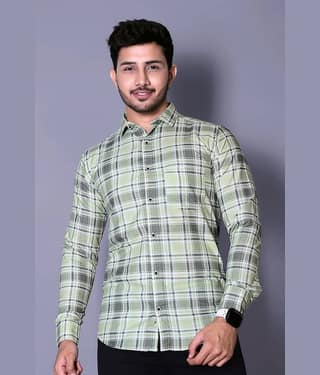 MOUDLIN Cotton Blend Slim Fit Checks Full Sleeves Men's Casual Shirt - Beige ( Pack of 1 )