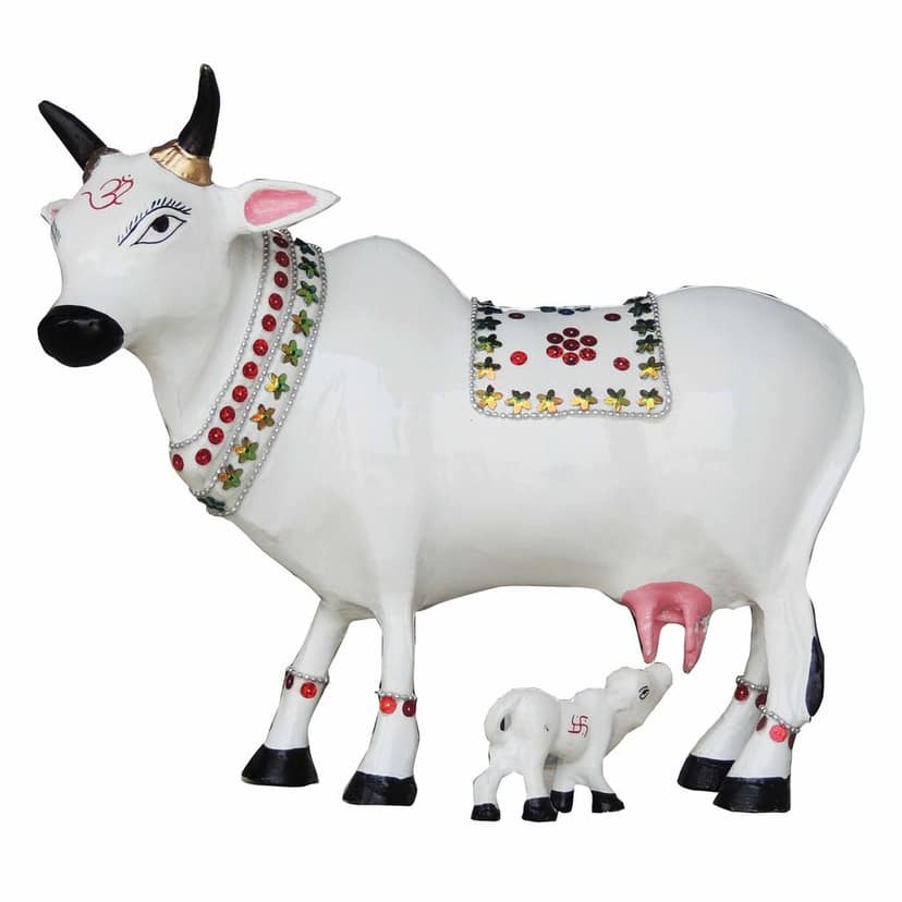 Aluminium Cow & Calf Statue ? Holy Kamdhenu Showpiece, Height : 11 Inch (ASMAS248 D) view 2