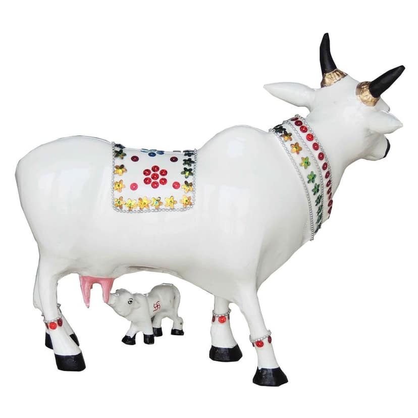 Aluminium Cow & Calf Statue ? Holy Kamdhenu Showpiece, Height : 11 Inch (ASMAS248 D) view 3