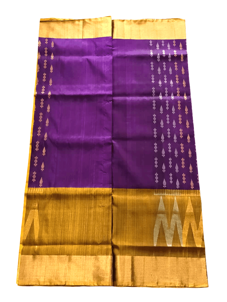 Purple & Gold uppada pattu Saree with Zari Butti & Geometric Pallu view 3