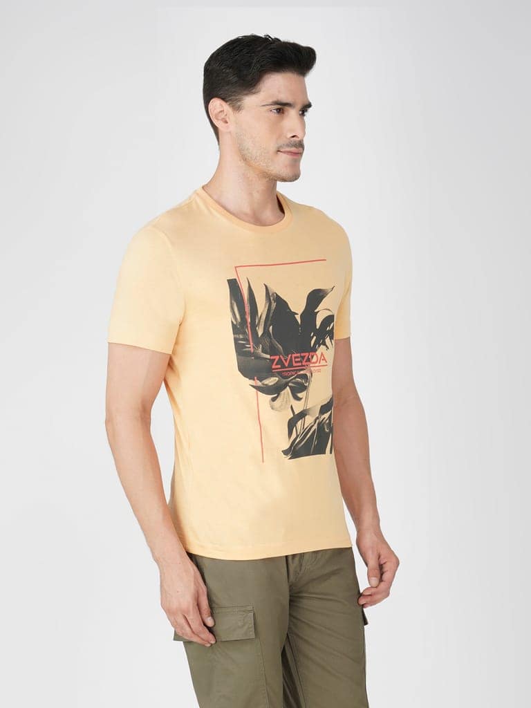Men’s Stylish Graphic Cotton T-Shirt Europe Fit-Golden Yellow view 3