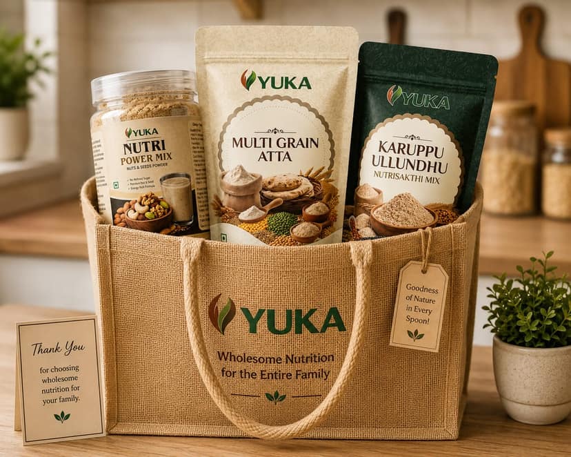 YUKA Wellness Premium Health Combo | Nutri Power Mix 100g + Multigrain Atta 250g + Karuppu Ullundhu NutriSakthi Mix 250g | High Protein & Fibre | No Refined Sugar view 4