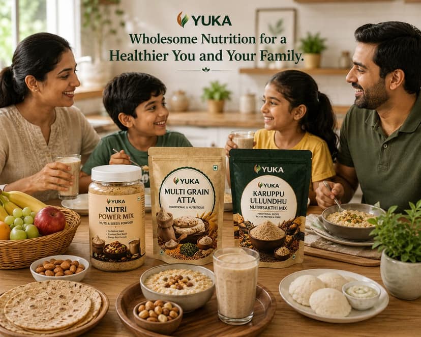 YUKA Wellness Premium Health Combo | Nutri Power Mix 100g + Multigrain Atta 250g + Karuppu Ullundhu NutriSakthi Mix 250g | High Protein & Fibre | No Refined Sugar view 5
