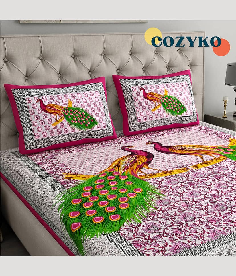 COZYKO Cotton 1 Double Bedsheet with 2 Pillow Covers ( Multicolor ) view 2