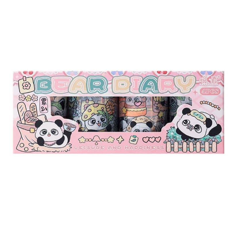 Cute Panda Kawaii Washi Sticker Set of 4 Rolls | Japanese Cartoon Decorative Stickers for Journals, Scrapbooks & DIY Crafts view 2