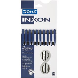 (PACK of 10) Doms Inxon Blue Ball Pen 0.7mm Soft Rubberized Grip Blue Ballpens