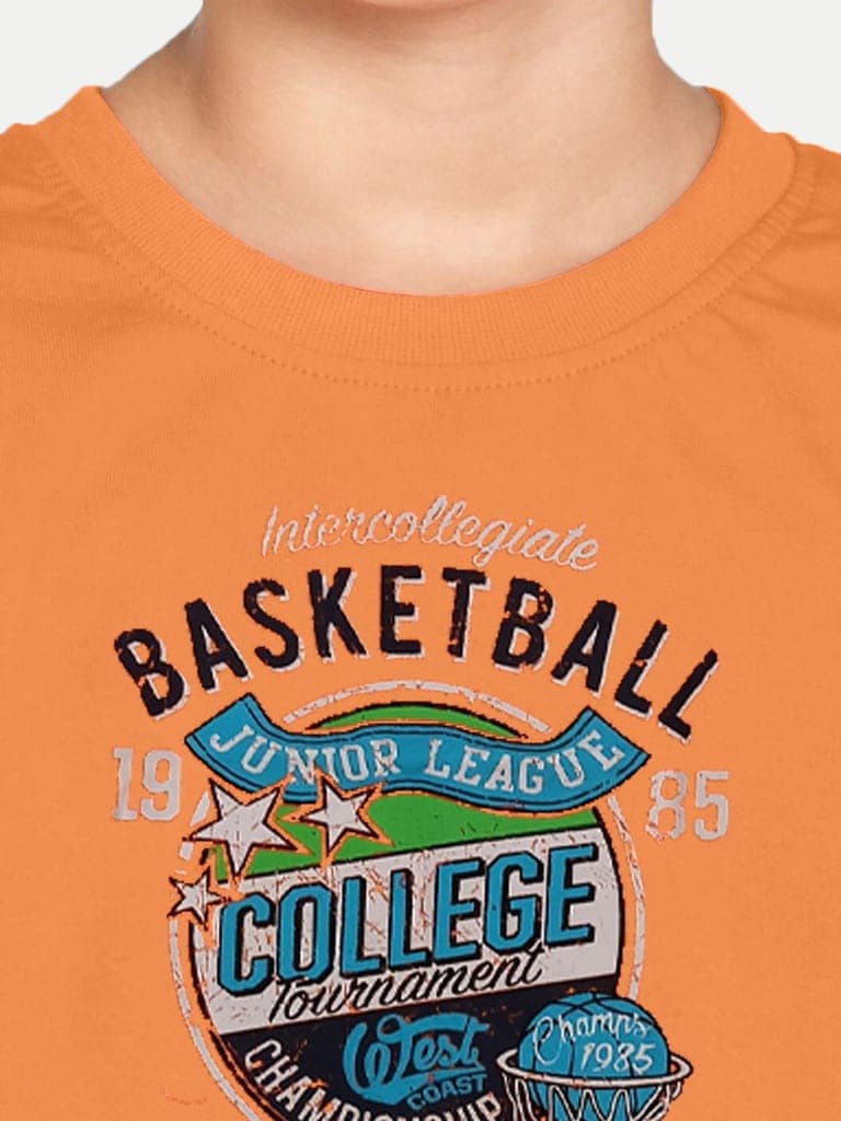 Teen Boys Orange Printed T-shirt view 4