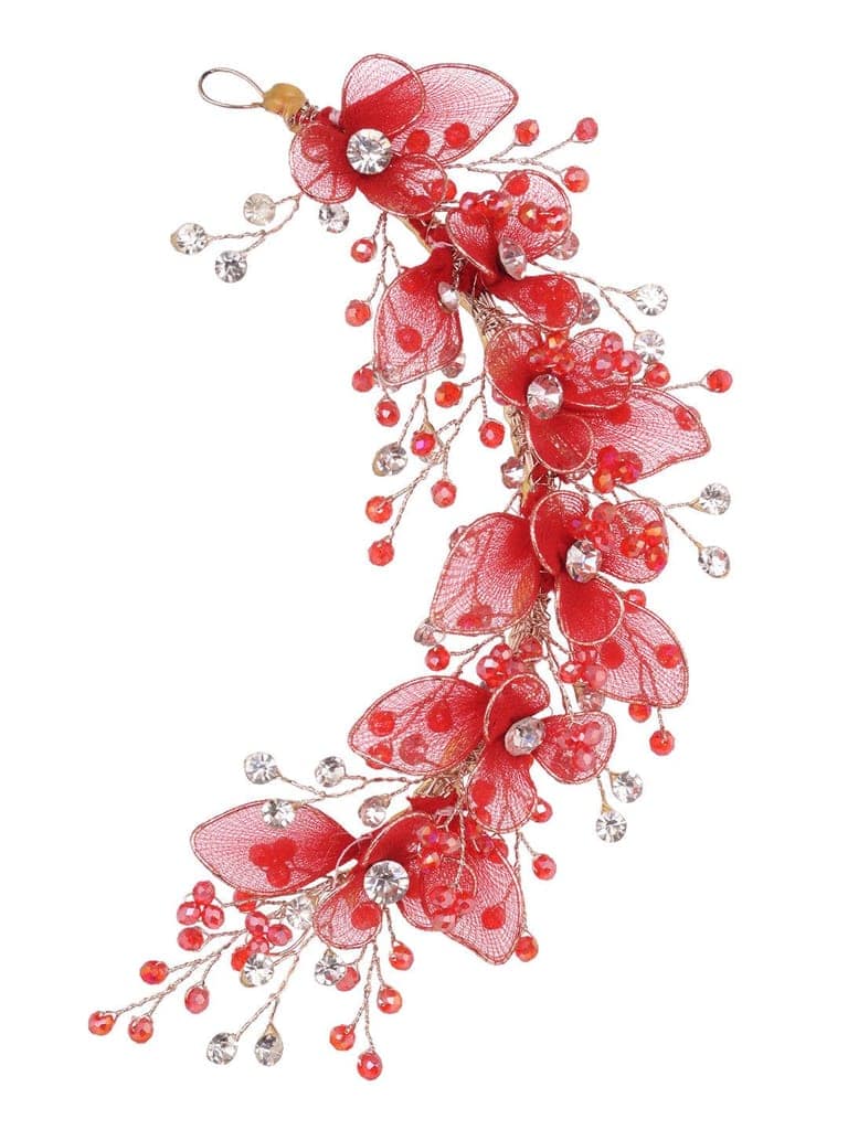 Gold Toned & Red Stocking Flowers Beaded Tiara Hair Accessory view 2