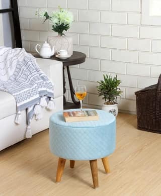 Shadowkart Ottoman Pouffes Sitting Mudda Puffy Stool for Living Room Dressing Table Pouf Round Footstool for Office Home Decor, Check Holland Velvet ,16x16x17 Inch