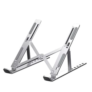 Foldable Laptop Stand – Adjustable Height & Angle, Portable Metal Laptop Riser with Anti-Slip Pads, Heat Dissipation, Supports Up to 10kg – for All Laptops up to 15.6" (Silver)