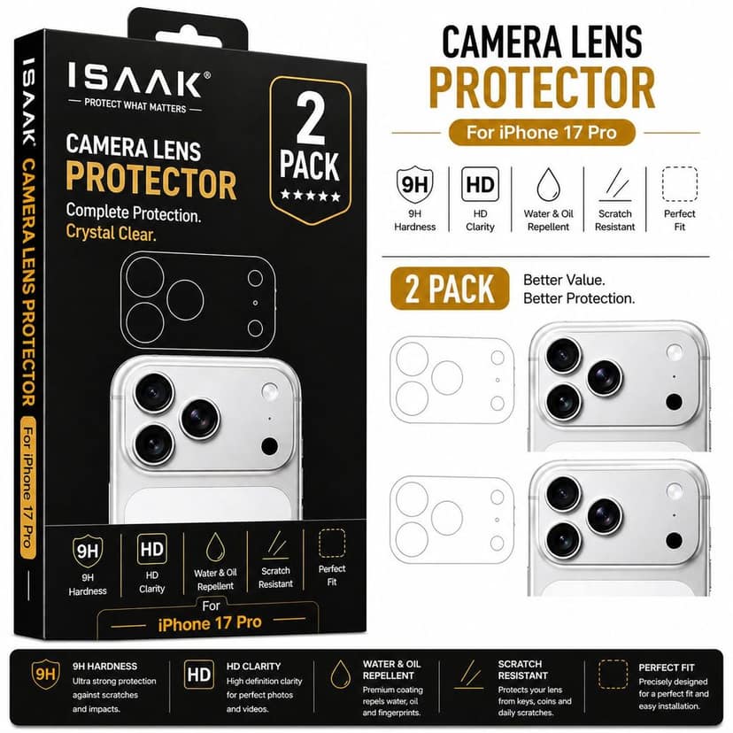 ISAAK Back Camera Lens Protector compatible for Apple iPhone 17 Pro (Pack of 2)