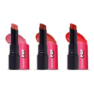 SUGAR POP Ultrastay Matte Transferproof Pack of 3 - Bold Shades | Enriched with Vitamin E | Smooth Glide | Waterproof & Longlasting | 12gm SUGAR POP Ultrastay Matte Transferproof Pack of 3 - Bold Shades | Enriched with Vitamin E | Smooth Glide | Waterpro
