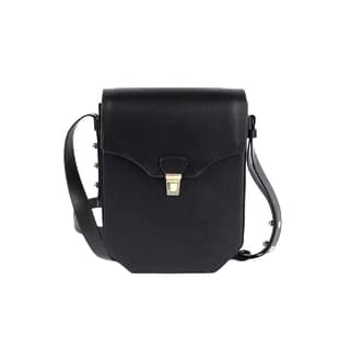 Black leather crossbody bag with gold hardware