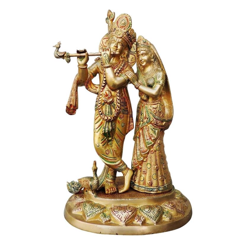 Brass Radha Krishna God Idol - Handcrafted Religious Decor, Height : 17 Inch (BSMAS399 A) view 2