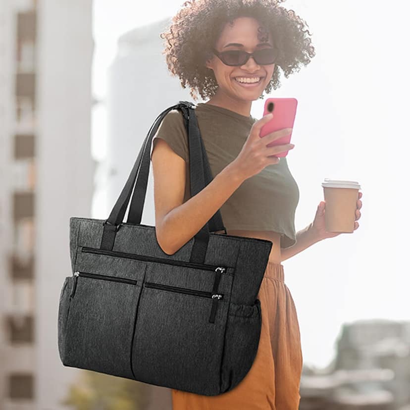 MILOY Waterproof Tote Bag | Waterproof Tote Bags for Women | Waterproof Laptop Bags | Tote Bag for Woman with Adjustable Strap - Black | Multi Compartment | Zipper Pocket -Foldable-Heavy Duty-Washable view 8