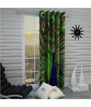 Home Sizzler Single Door Blackout Room Darkening Eyelet Polyester Curtains Green