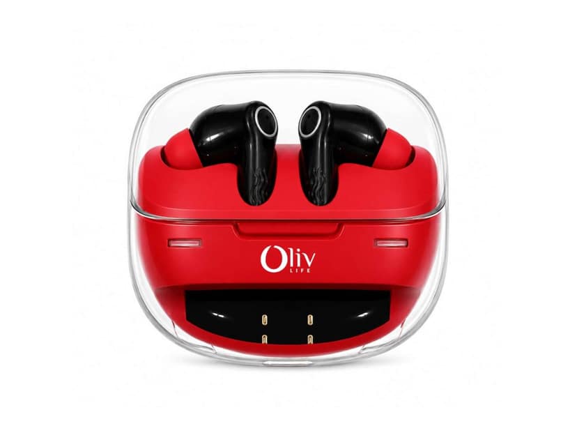 OlivLife NERO True Wireless Earbuds, Bluetooth 6.0 in-Ear Headphones with ENC Mic, 14H Playtime, Deep Bass, Premium Sound, Type-C Fast Charging Case - Red