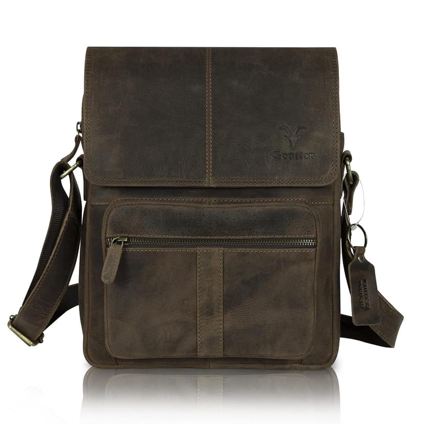 Goatter Hunter Leather 13" Shoulder Crossbody Travel Messenger Bags (Big Size) Goatter Hunter Leather 13" Shoulder Crossbody Travel Messenger Bags (Big Size) - Brown-15 / L