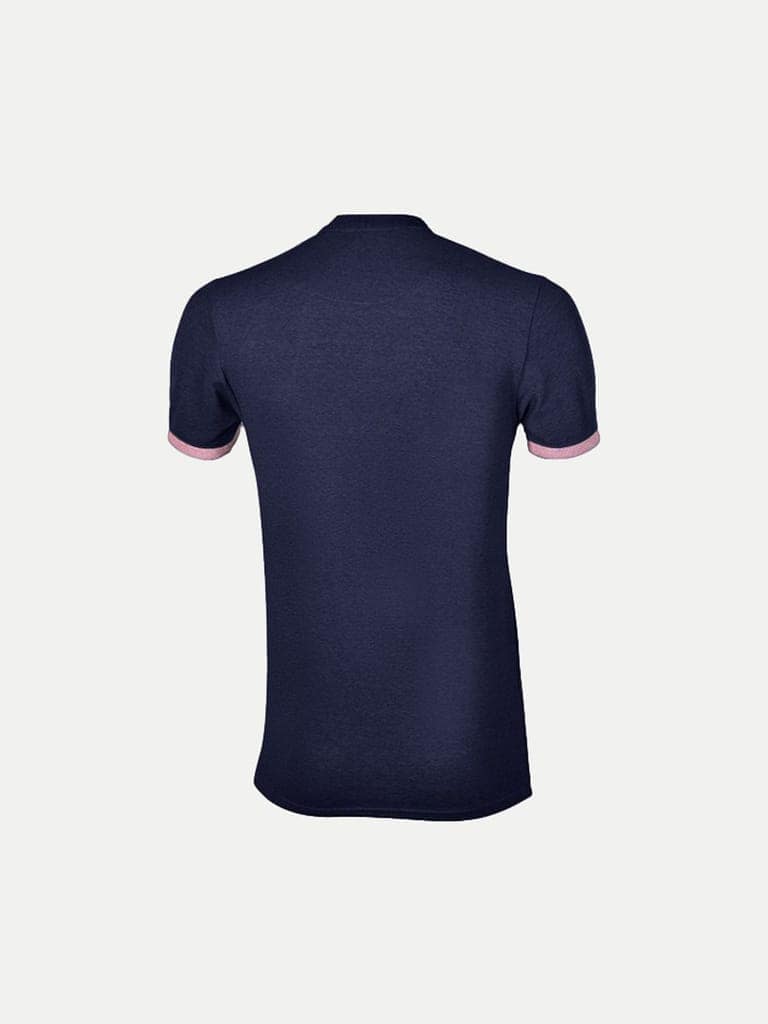 Men Navy Henley Neck Tee with Contrast Sleeve view 4