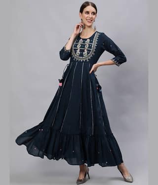Ishin - Navy Blue Cotton Women's Anarkali Kurti ( Pack of 1 )