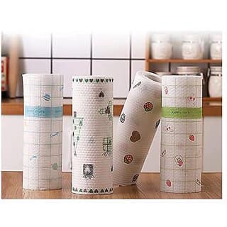 Qolixs Non Woven Reusable and Washable Kitchen Printed Tissue Roll Non-stick Oil Absorbing Paper Roll Kitchen Special Paper Towel Wipe Paper Dish Cloth Cleaning Cloth 50 sheets pack of 1