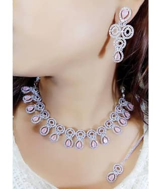 Ladymania Pink Alloy Necklace Set ( Pack of 1 )