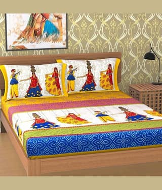 PETROSOLY Cotton 1 Double Queen Bedsheet with 2 Pillow Covers ( Yellow )