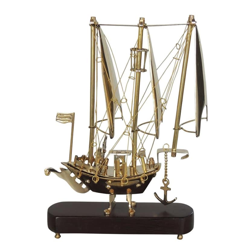 Brass & Wooden Ship Model � Nautical Home Interior Decor, Height : 12 Inch (MRMAS227 B) view 2