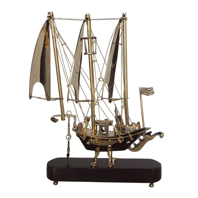Brass & Wooden Ship Model � Nautical Home Interior Decor, Height : 12 Inch (MRMAS227 B) view 3