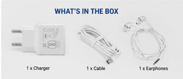 Mobile Accessory Combo Featuring a White Original Charger, USB to Type-C Cable & Wired Earphones – Best Android Combo view 3