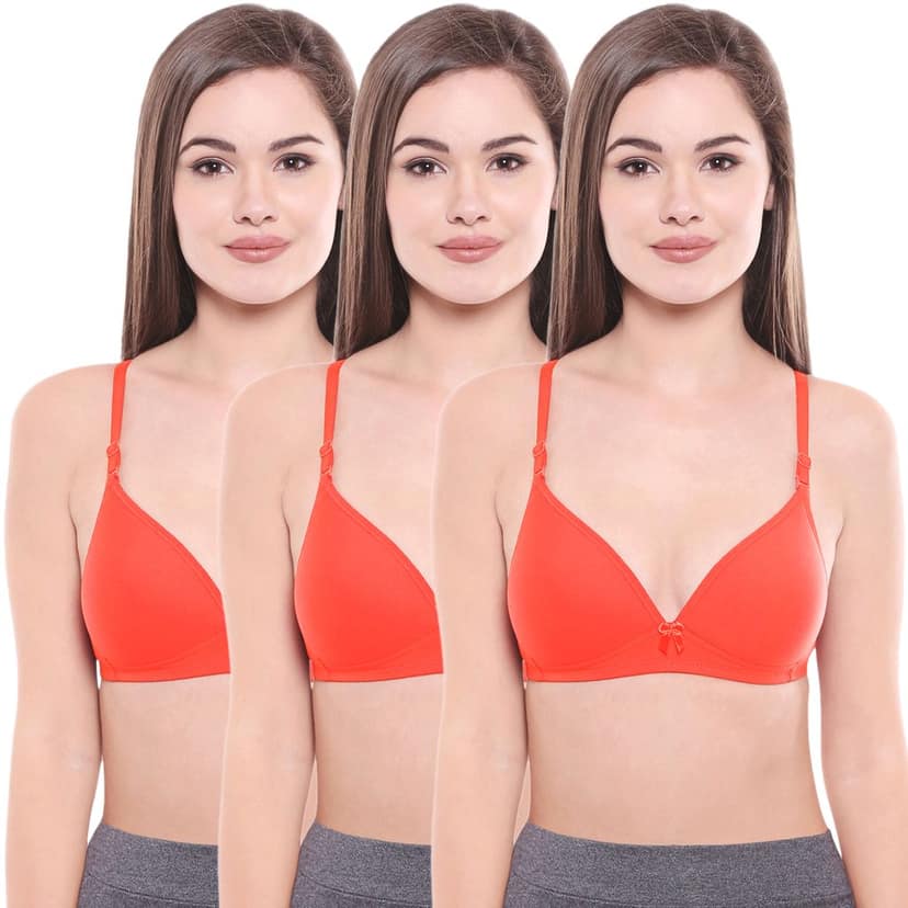 Bodycare Polycotton Padded Non wired Tshirt Bra-Pack of 3