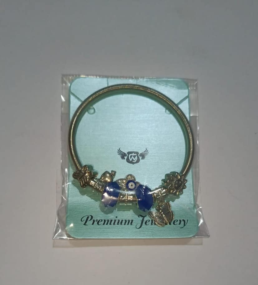 Pandora Style Silver Plated Charm Bracelet with Blue Crystal Evil Eye Butterfly view 3