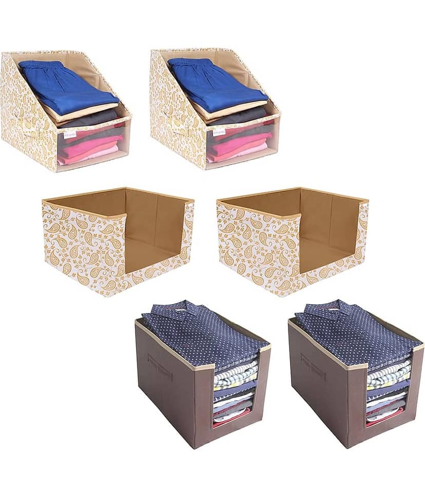 PrettyKrafts Multipurpose cloth organisers combo for wardrobe cloth organizers,(Pack of 6) Pink