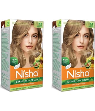 Nisha Creme Hair Color 8.0 Light Blonde 120g Pack of 2, Permanent Hair Colour for Long Lasting Hair, 100% Grey Coverage