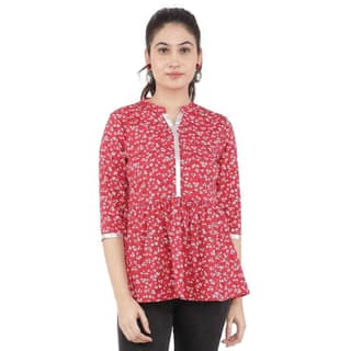 KULFI Women's Pink Floral Print Polyester Top