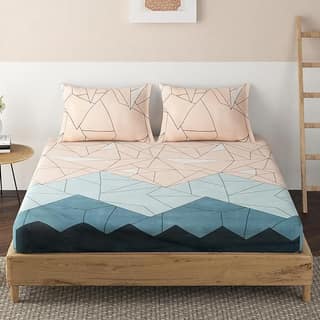 Global Home 210 TC Cotton Feel | Printed King Size Fully Fitted Bedsheet With 2 Pillow Covers