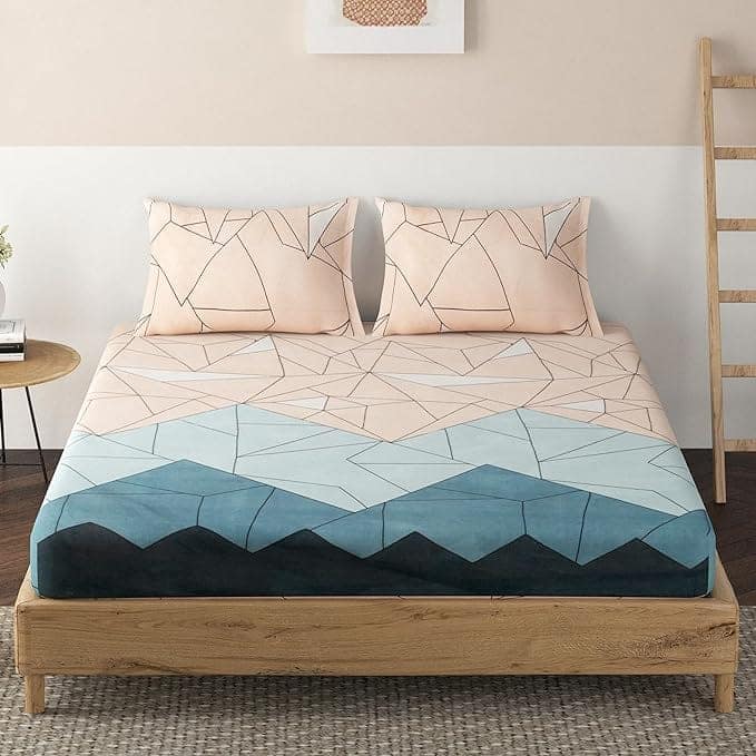 Global Home 210 TC Cotton Feel | Printed King Size Fully Fitted Bedsheet With 2 Pillow Covers