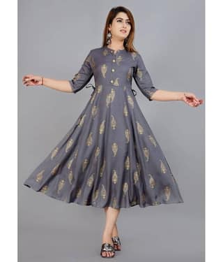 NUPITAL - Grey Rayon Women's Flared Kurti ( Pack of 1 )