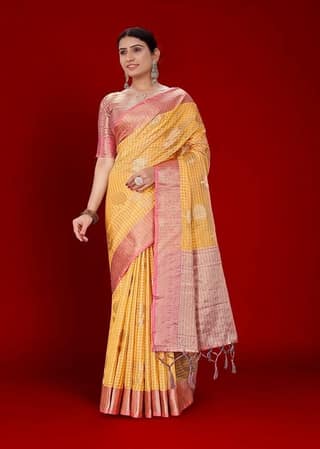 Woven Organza Saree in Mustard