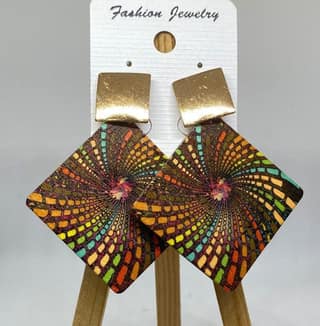 Multicolor Print Wooden Drop Earrings