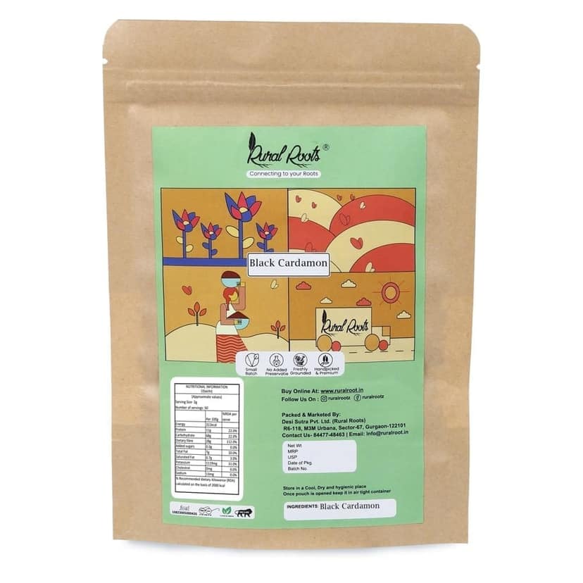 Rural Roots Black Cardamom 50g | Authentic Badi Elaichi | Smoky Flavor Spice | Handpicked Whole Pods | Natural Aromatic Masala | Fresh & Pure view 2