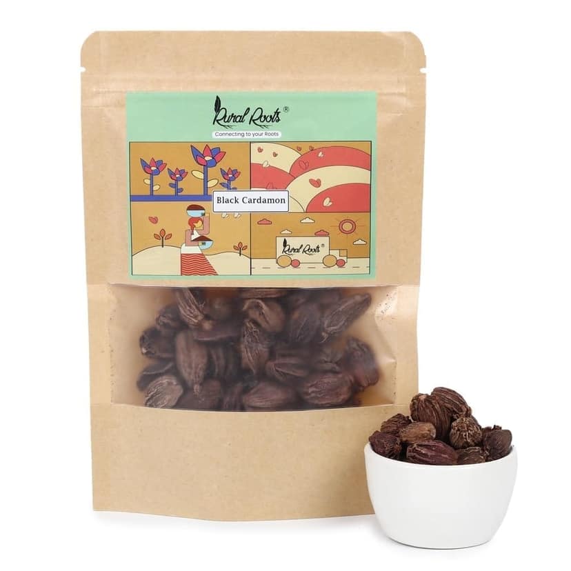 Rural Roots Black Cardamom 50g | Authentic Badi Elaichi | Smoky Flavor Spice | Handpicked Whole Pods | Natural Aromatic Masala | Fresh & Pure view 3