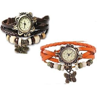 Butterfly ladies watch Combo Ethnic Design Watches (BLACK ORANGE) by Eglob
