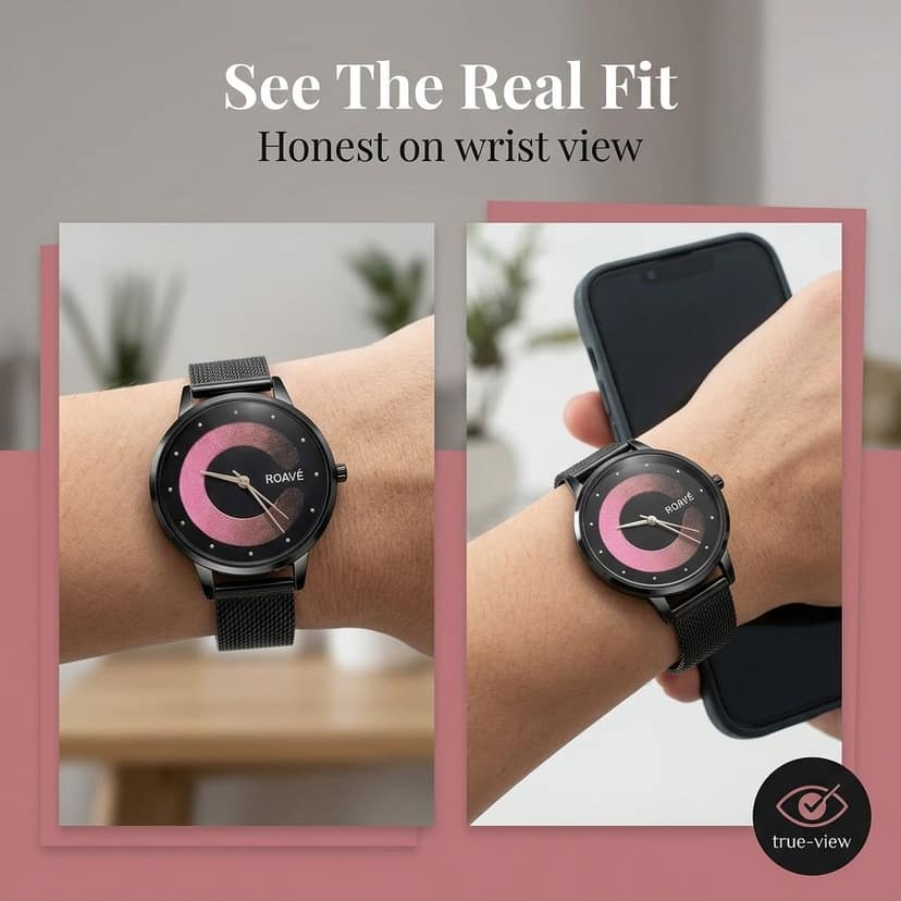 ROAVÉ Quartz Round Intermesh Stainless Steel Band Casual Analog Watch For Women With Push Button Clasp - Multicolour view 7