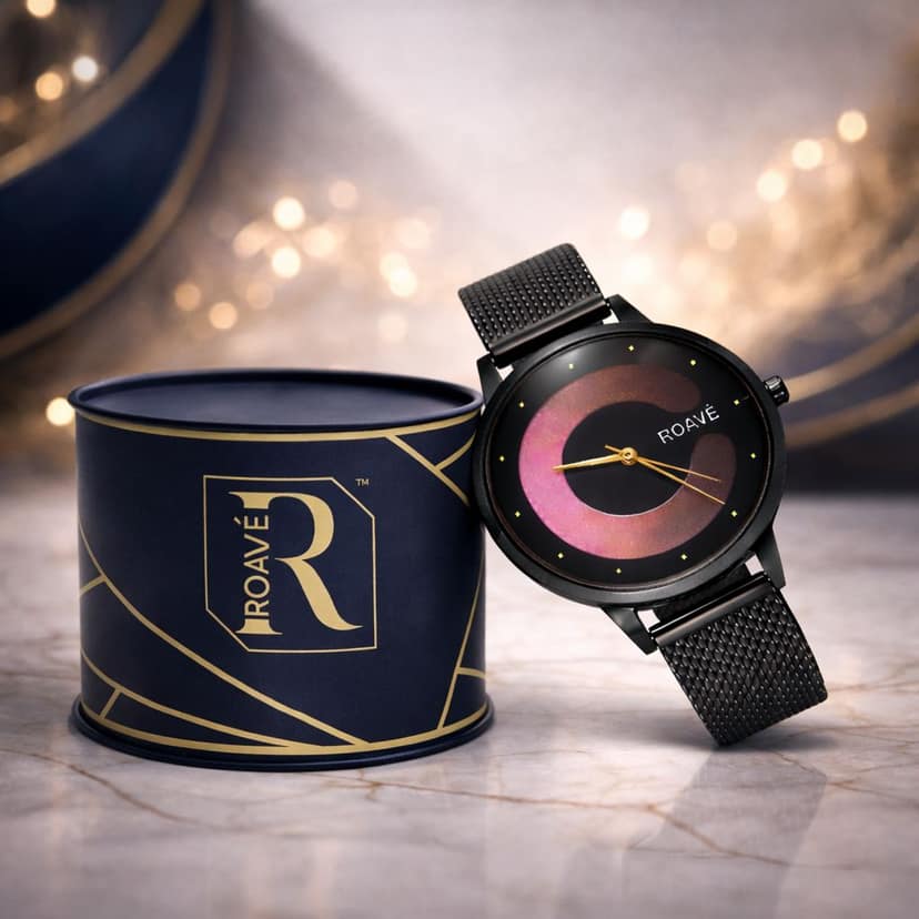 ROAVÉ Quartz Round Intermesh Stainless Steel Band Casual Analog Watch For Women With Push Button Clasp - Multicolour view 9