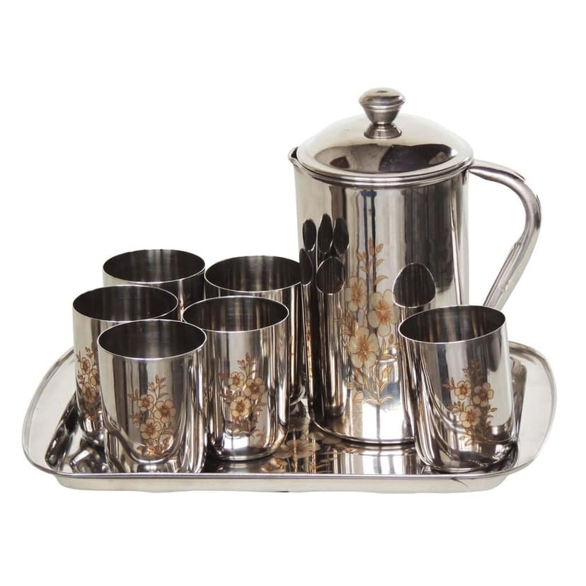 Stainless Steel Lemon Set with 6 Glasses 1 Tray & 1 Jug (SMAS083 A) view 2