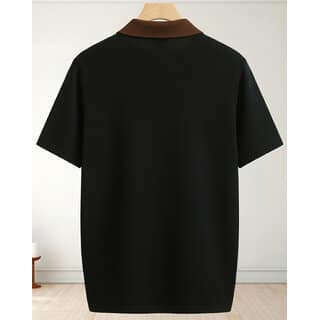 Ausk Mens Coffee, Black Graphic Print Cotton Blend Polo Collar T-Shirt view 2