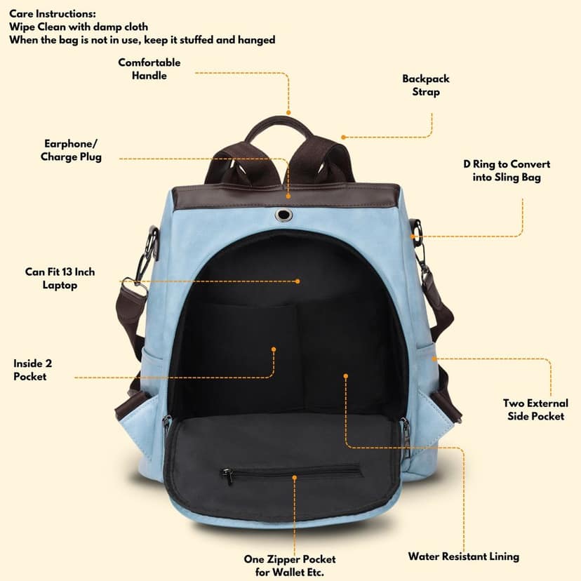 VISMIINTREND Women Backpack for Office Use Upto 13 Inch Laptop | Stylish Backpack Bag | Travel | School | College | Office Use | Anti Theft Convertible Backpack view 5