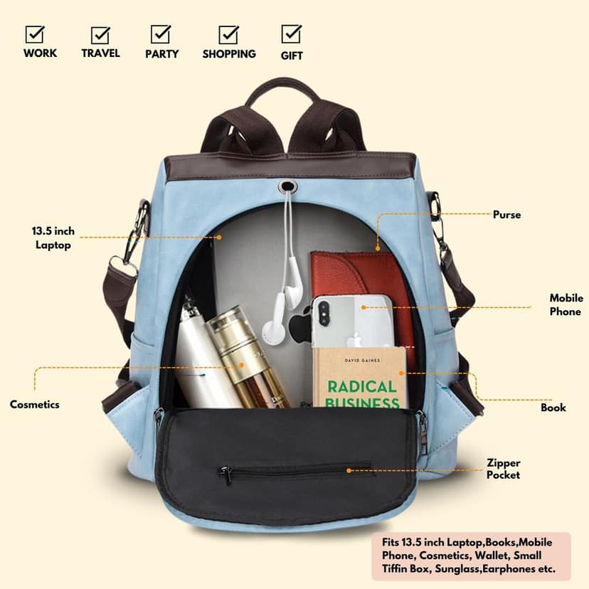 VISMIINTREND Women Backpack for Office Use Upto 13 Inch Laptop | Stylish Backpack Bag | Travel | School | College | Office Use | Anti Theft Convertible Backpack view 8