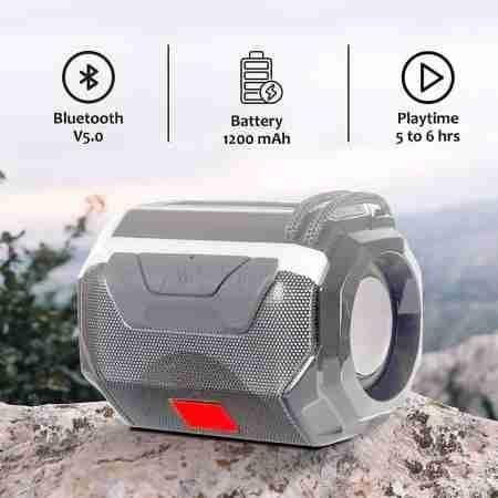 Wireless Bluetooth Speaker with Mic, FM Radio, AUX, USB, TF Support and 6Hrs Playtime - Hands-Free Calling and Rechargeable Battery Color - Grey